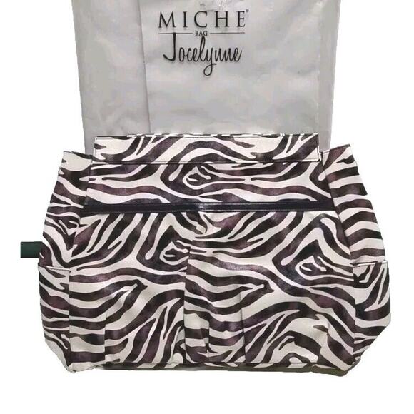 Vntg Miche Prima Jocelynn Shell Purple Black Zebra Print Faux Leather - Picture 16 of 16